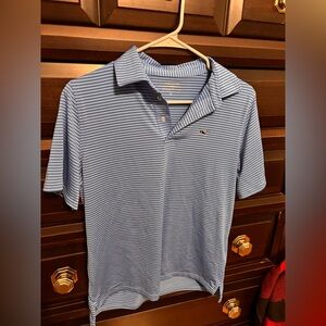 Youth XL Vineyard Vine Performance Blue Striped Polo Shirt